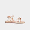 Sandales iris&eacute;es avec fleurs en cuir jaune or fille