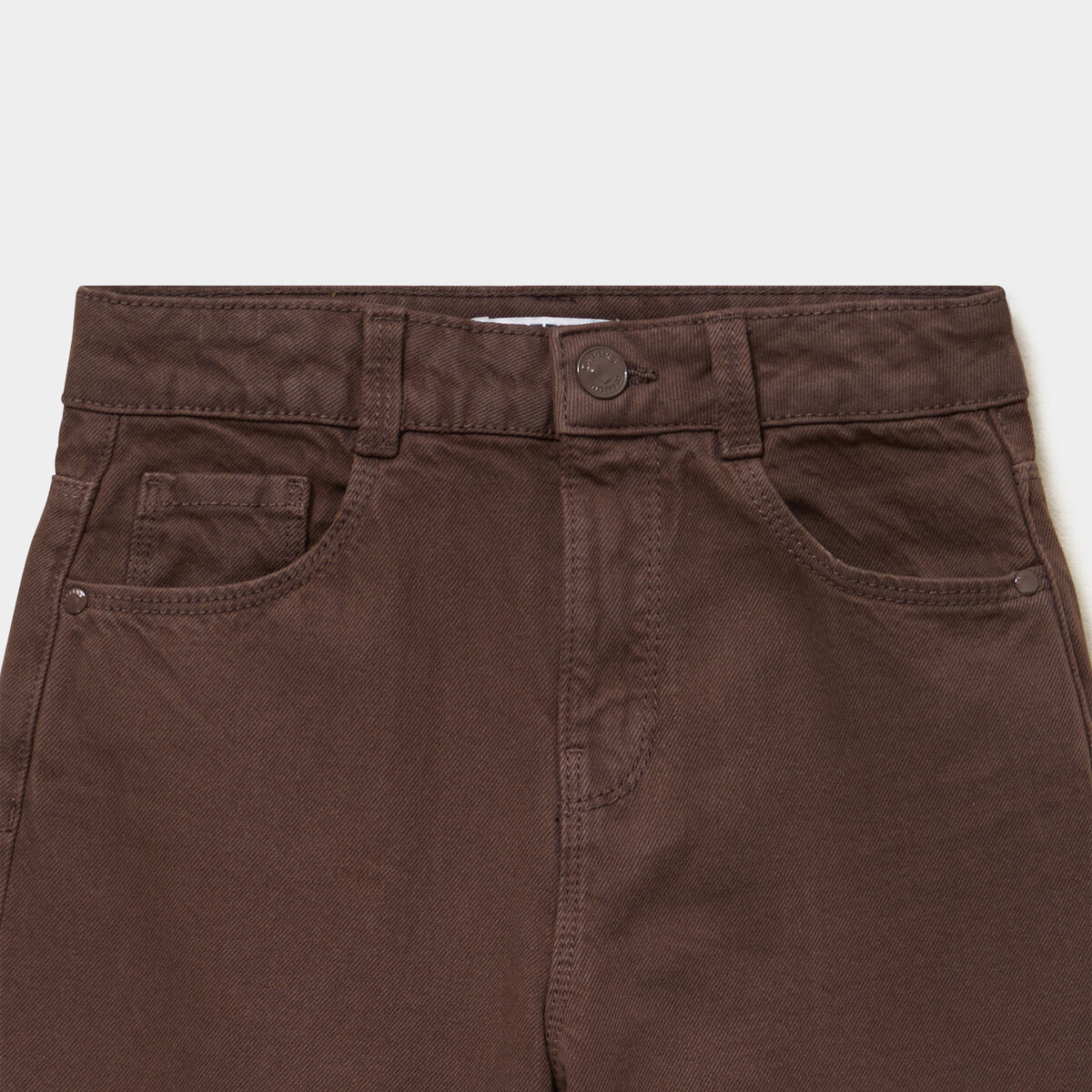 Pantalon coupe large 5 poches coton marron fonc&eacute; fille