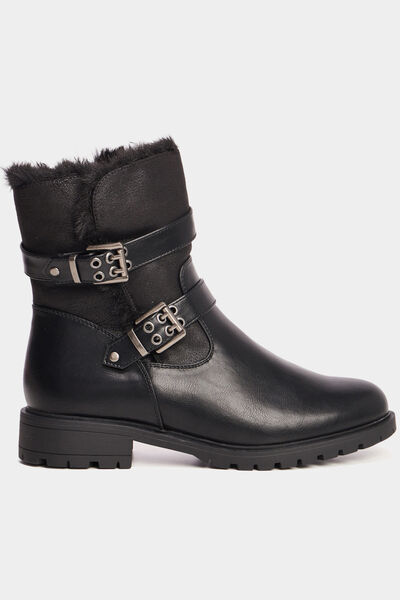 Boots motarde fourr&eacute;es avec boucles noir femme