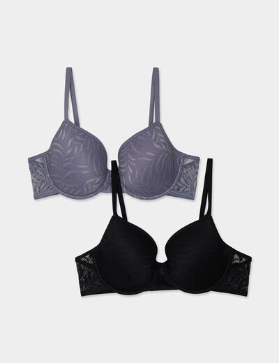 Lot 2 soutiens-gorge corbeille dentelle bleu gris femme
