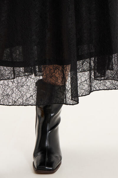 Jupe longue dentelle &eacute;vas&eacute;e noir femme