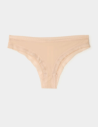 Lot 2 tangas bandes dentelle beige femme