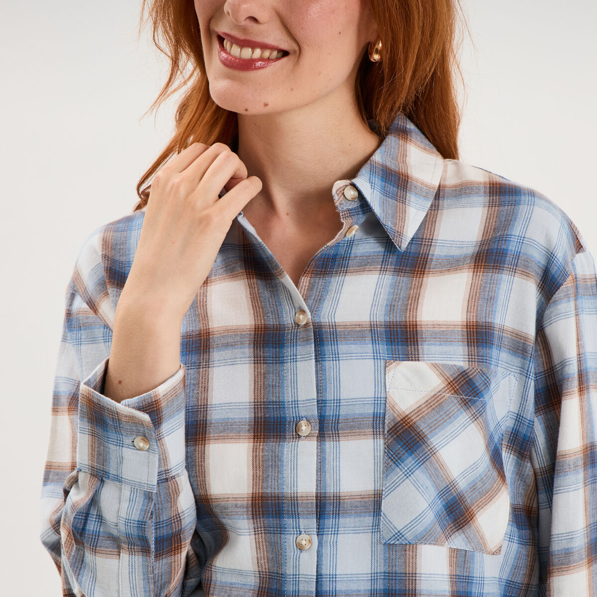 Chemise manches longues coton bleu femme