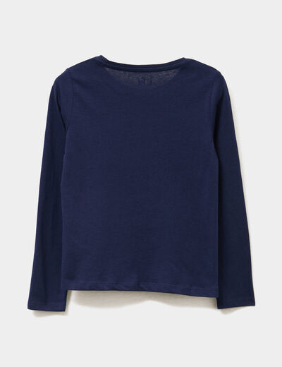 T-shirt col rond manches longues coton bleu marine fille