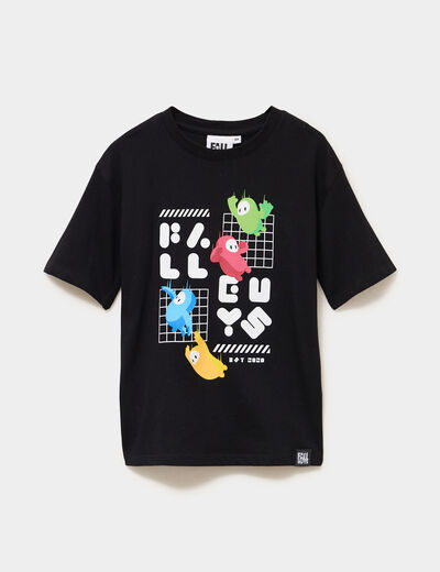T-shirt manches courtes coton Fall Guys noir gar&ccedil;on
