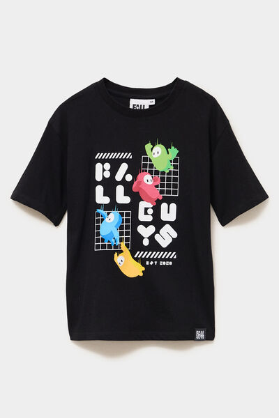 T-shirt manches courtes coton Fall Guys noir gar&ccedil;on
