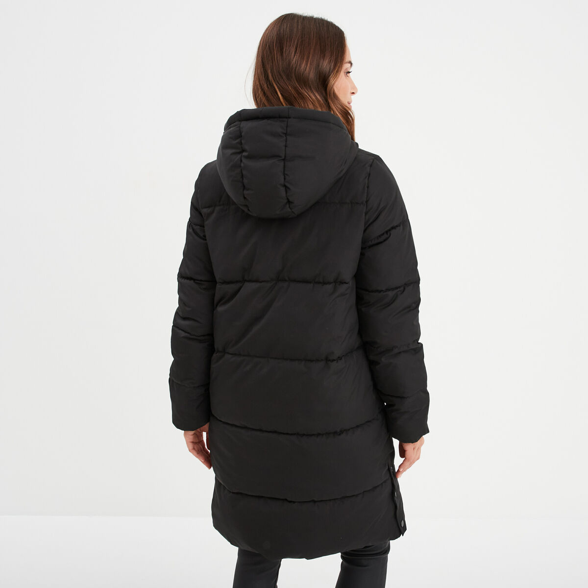Doudoune longue à capuche noir femme