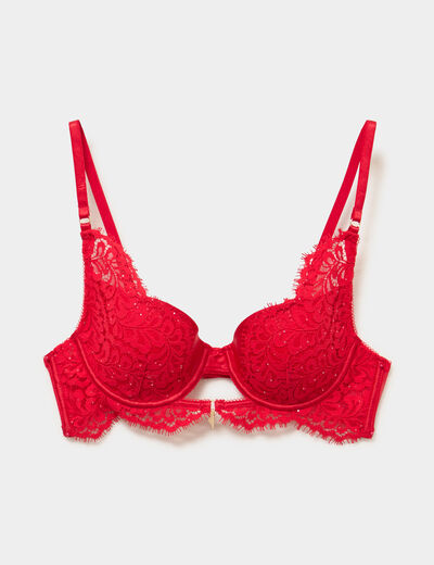 Soutien-gorge foulard dentelle et strass rouge femme