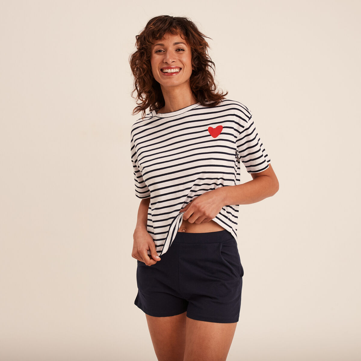 Ensemble pyjama short 2 pi&egrave;ces coton ecru femme