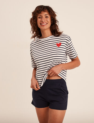 Ensemble pyjama short 2 pièces coton ecru femme