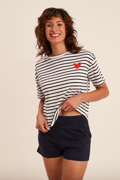 Ensemble pyjama short 2 pi&egrave;ces coton ecru femme