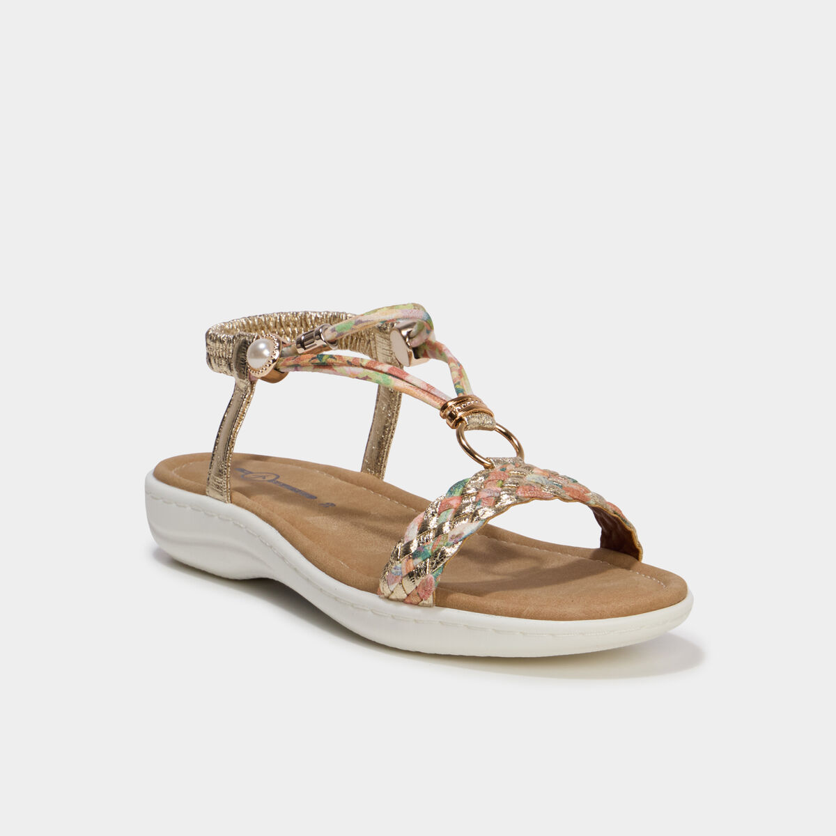 Sandales compens&eacute;es d&eacute;tails bijoux multicolore femme