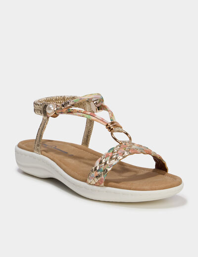 Sandales compens&eacute;es d&eacute;tails bijoux multicolore femme