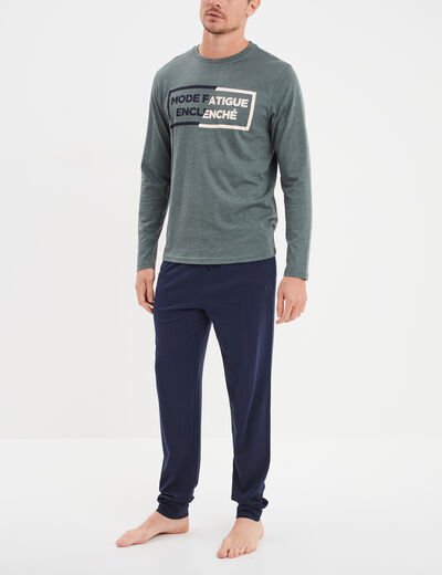 Ensemble pyjama pantalon vert kaki homme