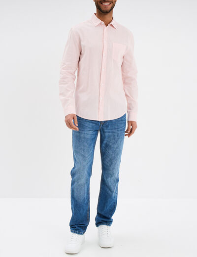 Chemise manches longues lin mélangé rose clair homme
