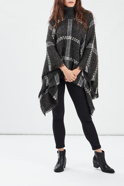 Poncho à col roulé gris foncé femme