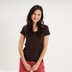 T-shirt coton col rond manches courtes marron fonc&eacute; femme