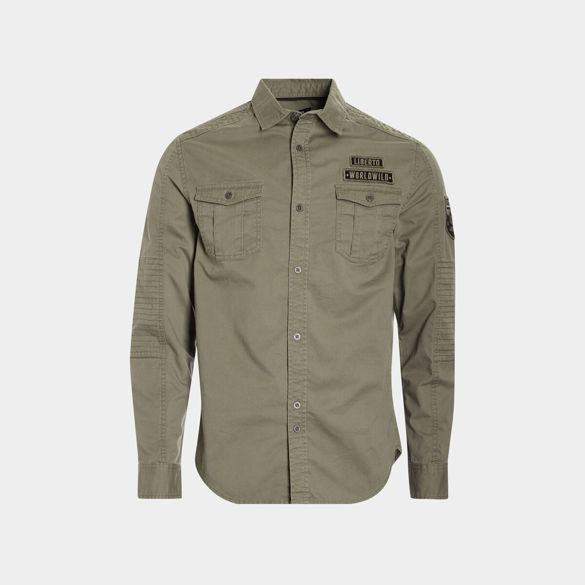 Chemise coton manches longues vert kaki homme