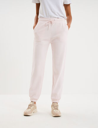 Pantalon jogging droit molleton rose clair femme