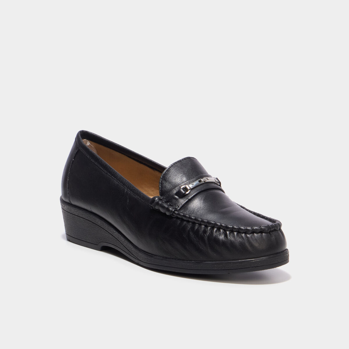 Mocassins confort pied large en cuir noir femme