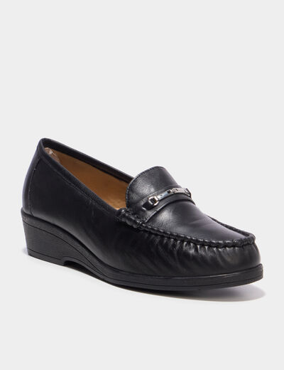 Mocassins confort pied large en cuir noir femme