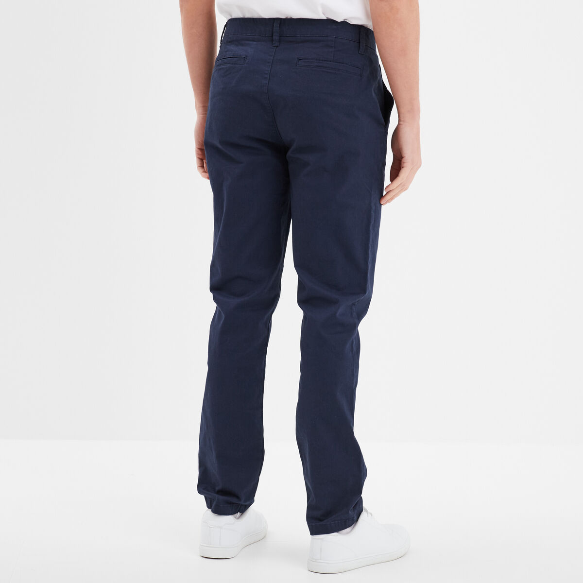 Pantalon chino droit stretch retroussé bleu marine homme