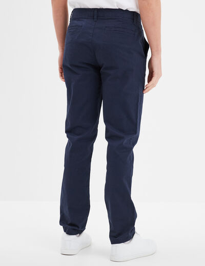 Pantalon chino droit stretch retroussé bleu marine homme