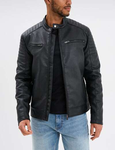 Blouson biker simili cuir noir homme