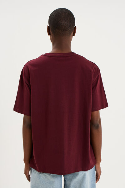 T-shirt oversize manches courtes coton violet fonc&eacute; femme