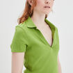T-shirt court côtelé col polo coton vert femme