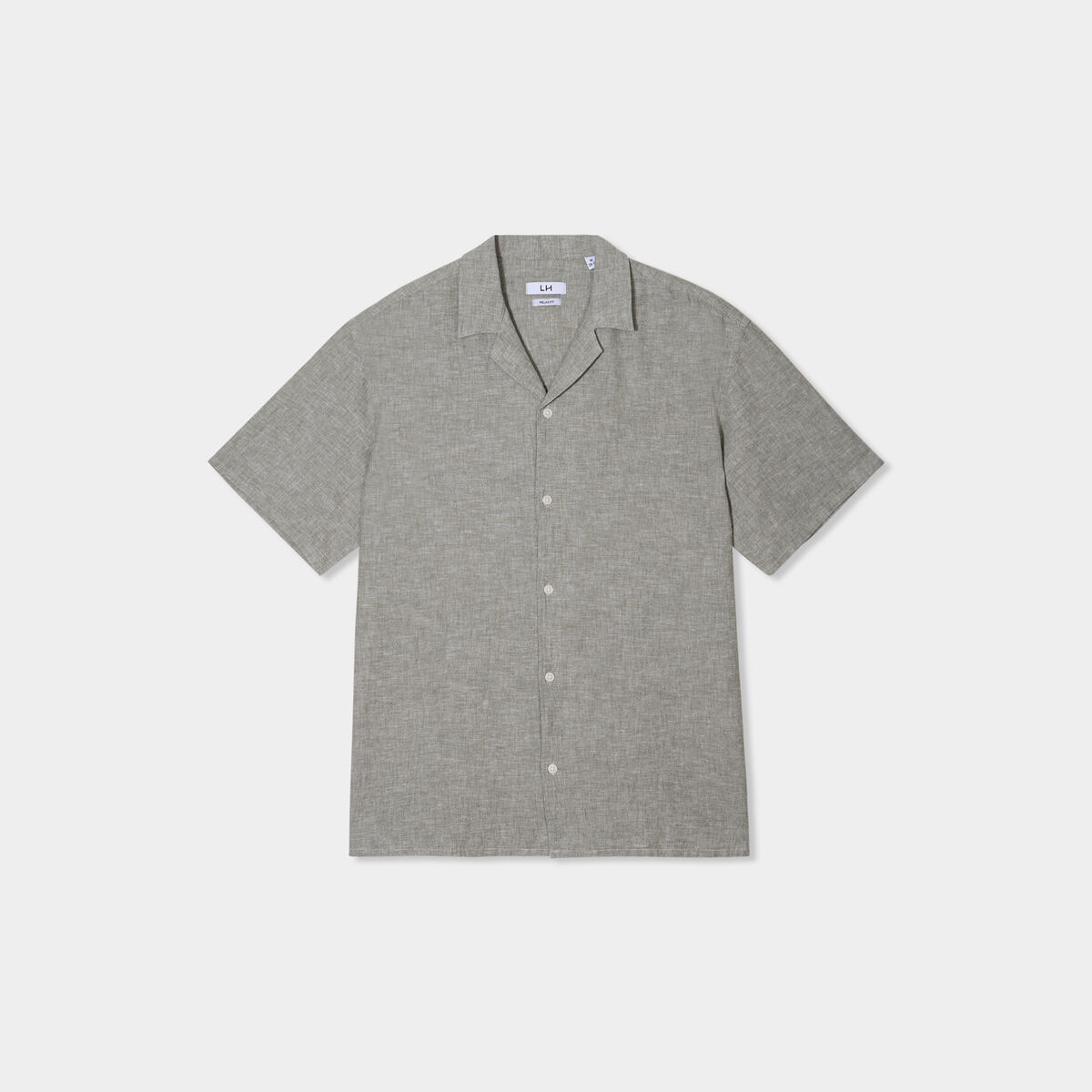 Chemise manches courtes mélange lin vert kaki homme