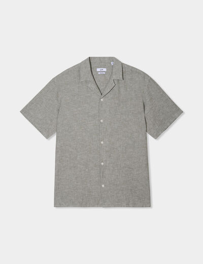 Chemise manches courtes mélange lin vert kaki homme
