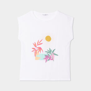 T-shirt col rond manches courtes ecru femme