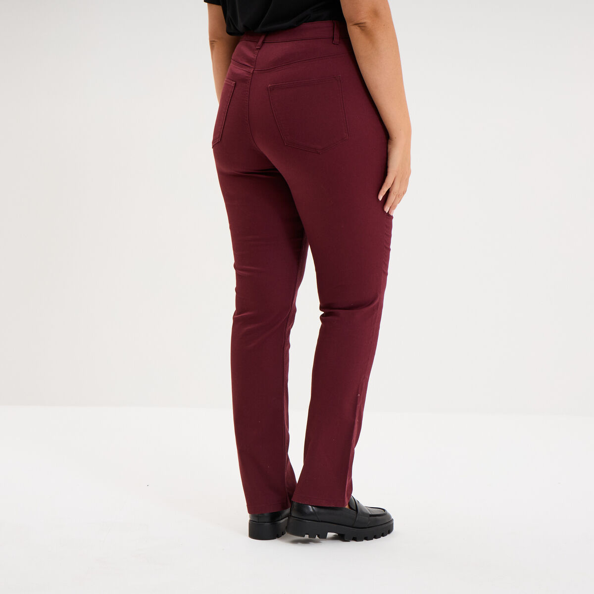Pantalon droit taille haute extensible violet fonc&eacute; femme grande taille
