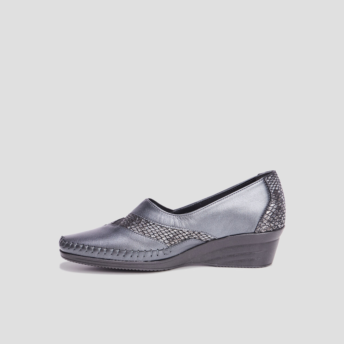 Mocassins compens&eacute;s gris fonc&eacute; femme
