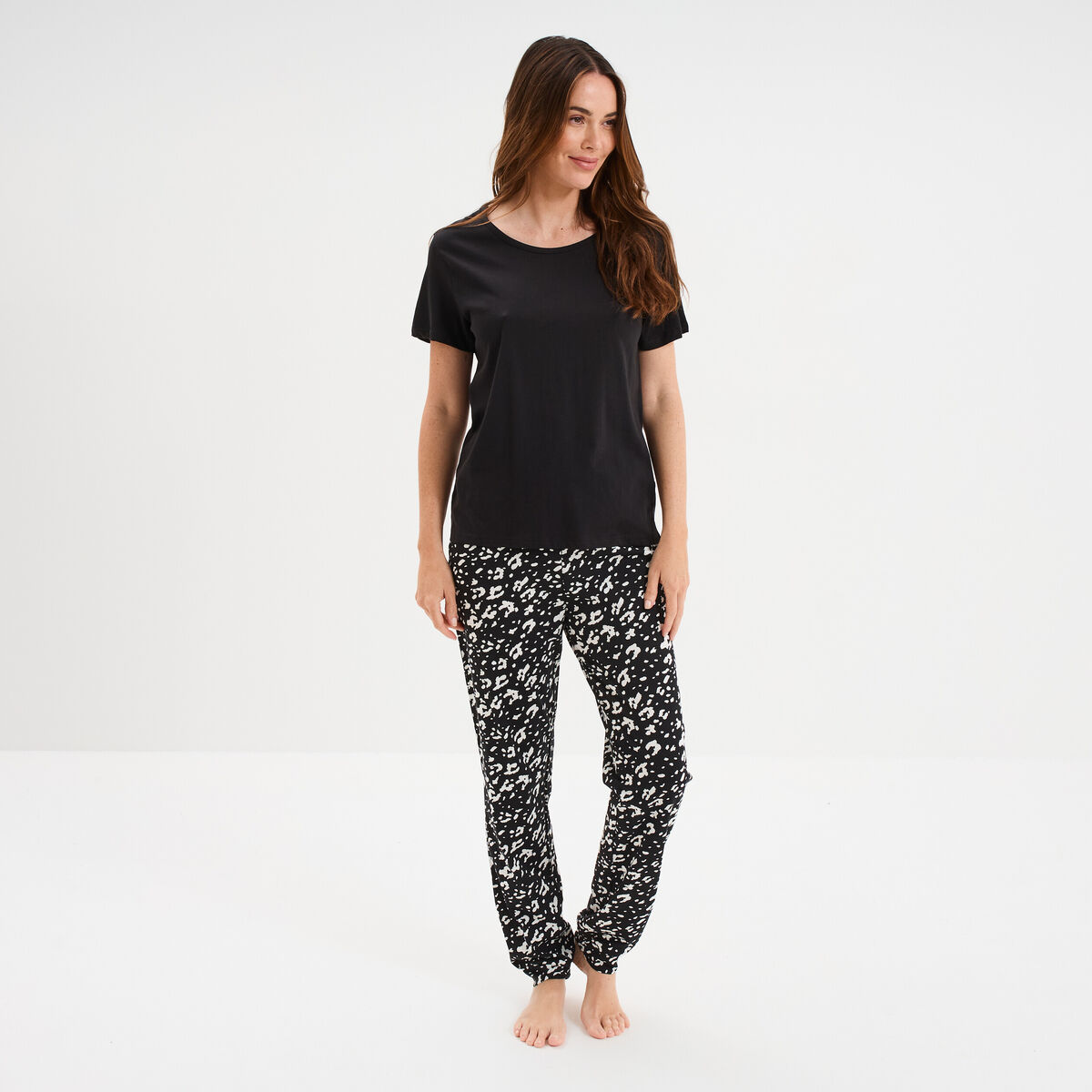 Ensemble pyjama pantalon t-shirt coton noir femme
