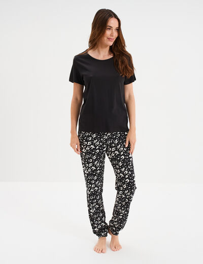 Ensemble pyjama pantalon t-shirt coton noir femme