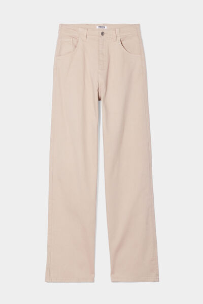 Pantalon large taille haute beige femme