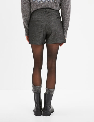 Short ajusté fils métallisés gris argent femme