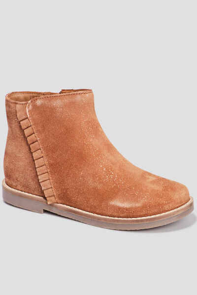 Bottines à volants en cuir camel fille