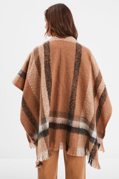 Poncho avec franges marron femme