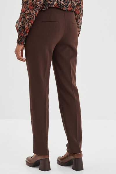 Pantalon city droit à pinces marron foncé femme