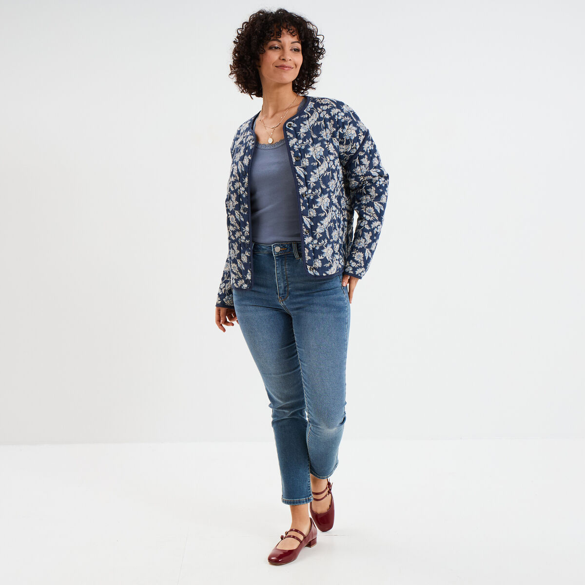 Débardeur coton bords dentelle bleu gris femme