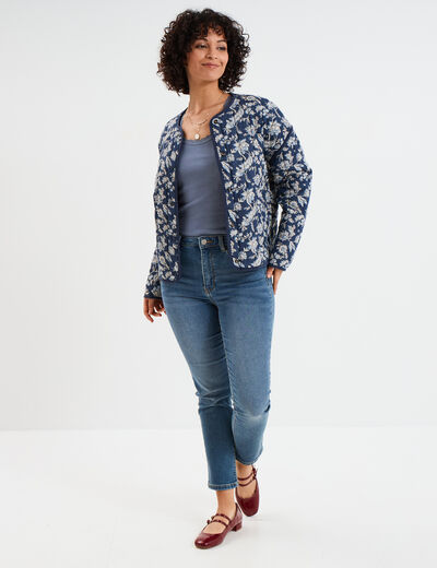 Débardeur coton bords dentelle bleu gris femme