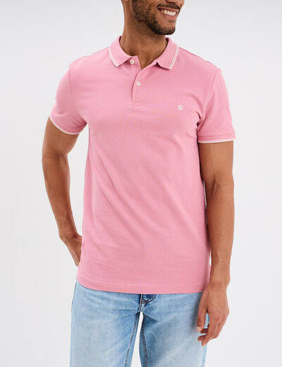 Polo manches courtes bords contrastés rose homme