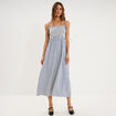 Robe longue &agrave; bretelles et haut smock&eacute; bleu femme