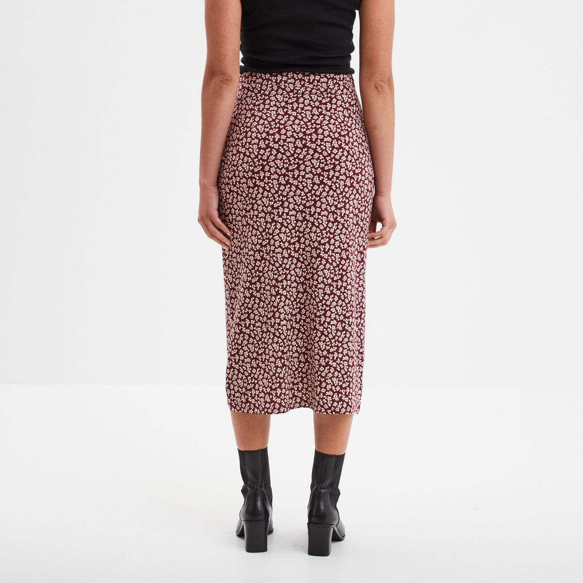Jupe midi portefeuille bordeaux femme