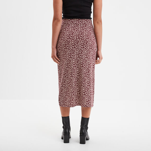 Jupe midi portefeuille bordeaux femme