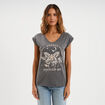 T-shirt coton col en V manches courtes gris anthracite femme