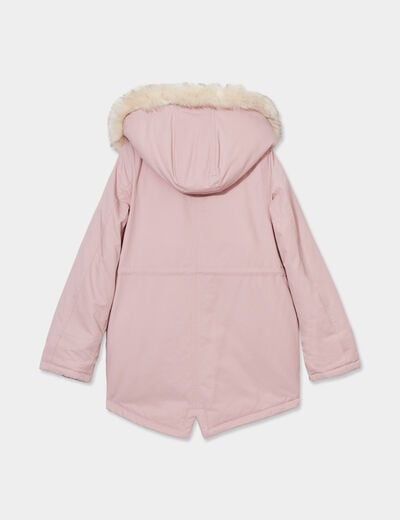 Parka à capuche fausse fourrure rose pastel fille